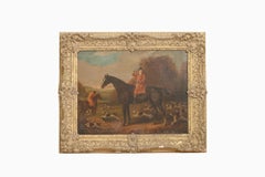 18th Century Oil On Canvas Painting Of a British Hunting Scene