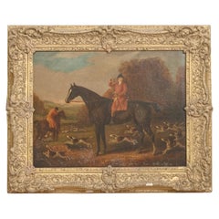 18th Century Oil On Canvas Painting Of a British Hunting Scene