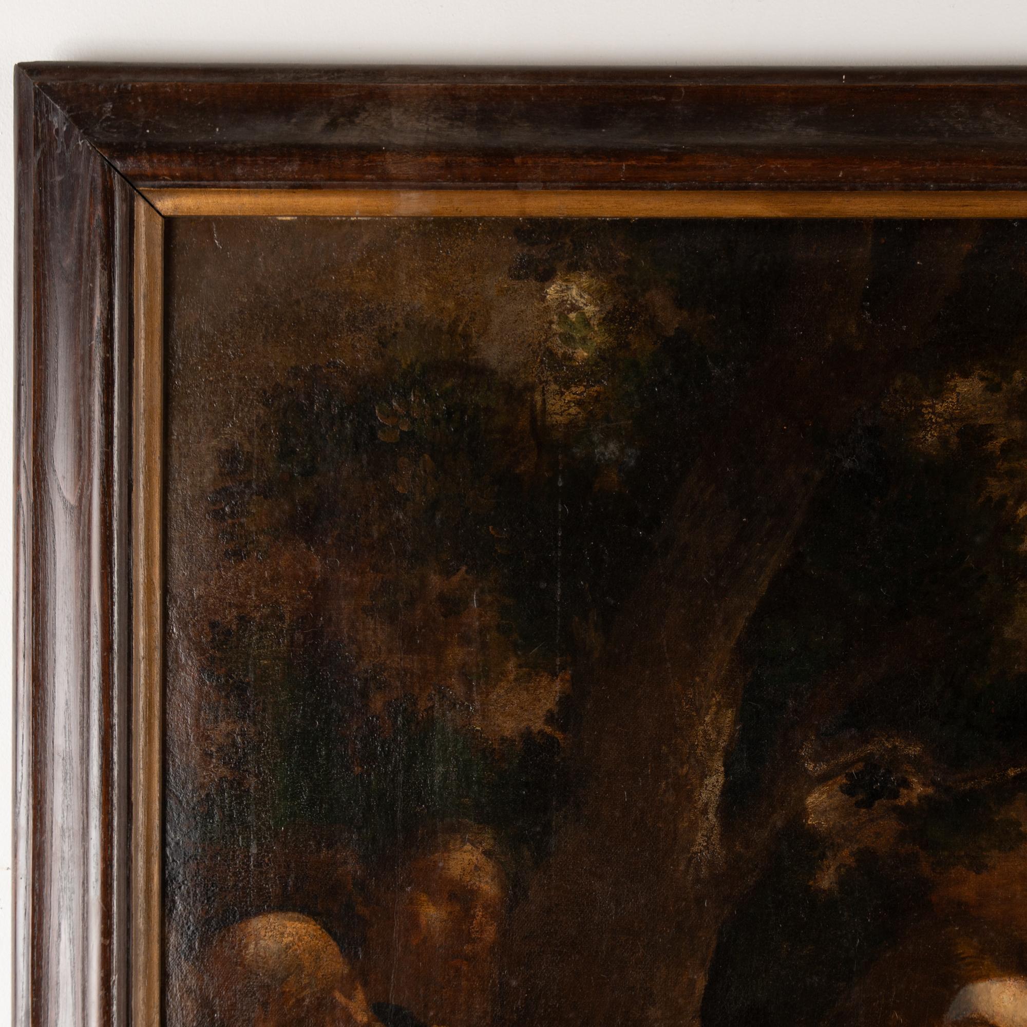 Portuguese 18th Century Oil on Canvas Painting of Christ & Woman at the Well, Portugal For Sale