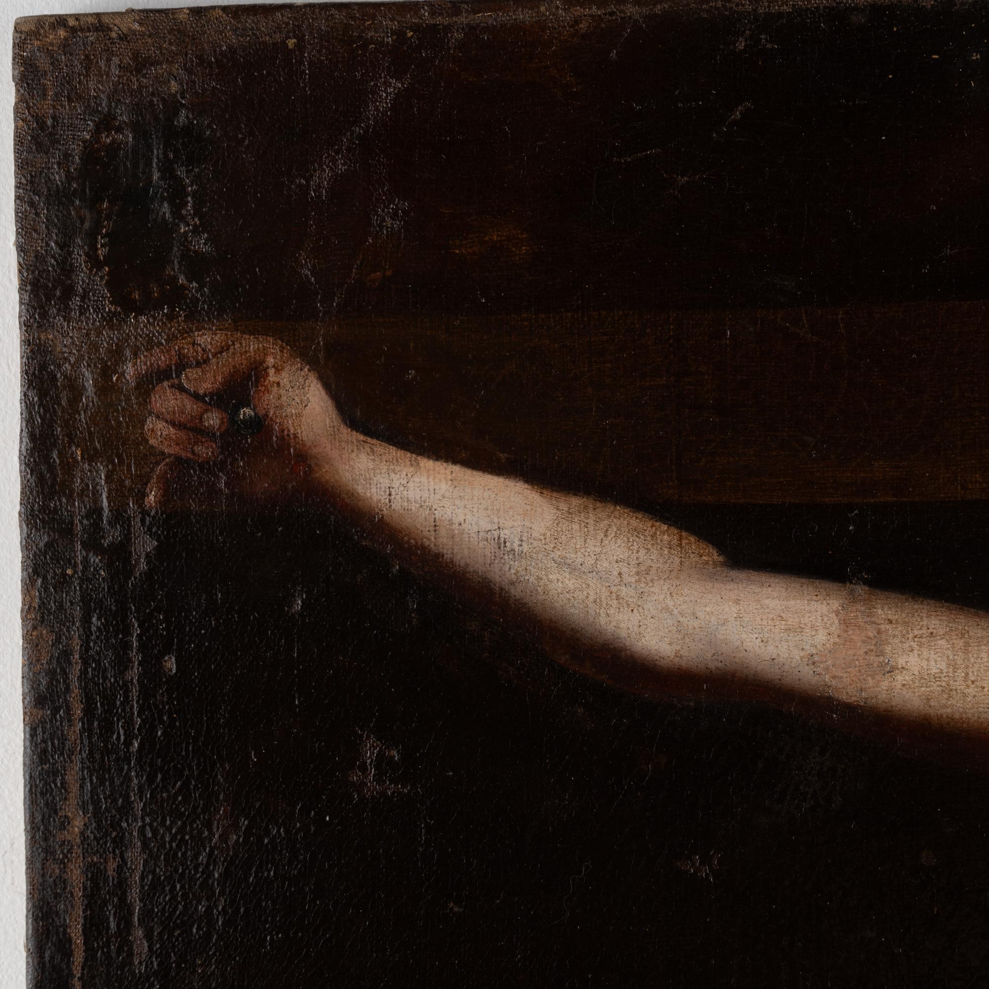 18th Century Oil on Canvas Painting of Crucifixion of Christ with Mother Mary In Good Condition For Sale In Round Top, TX