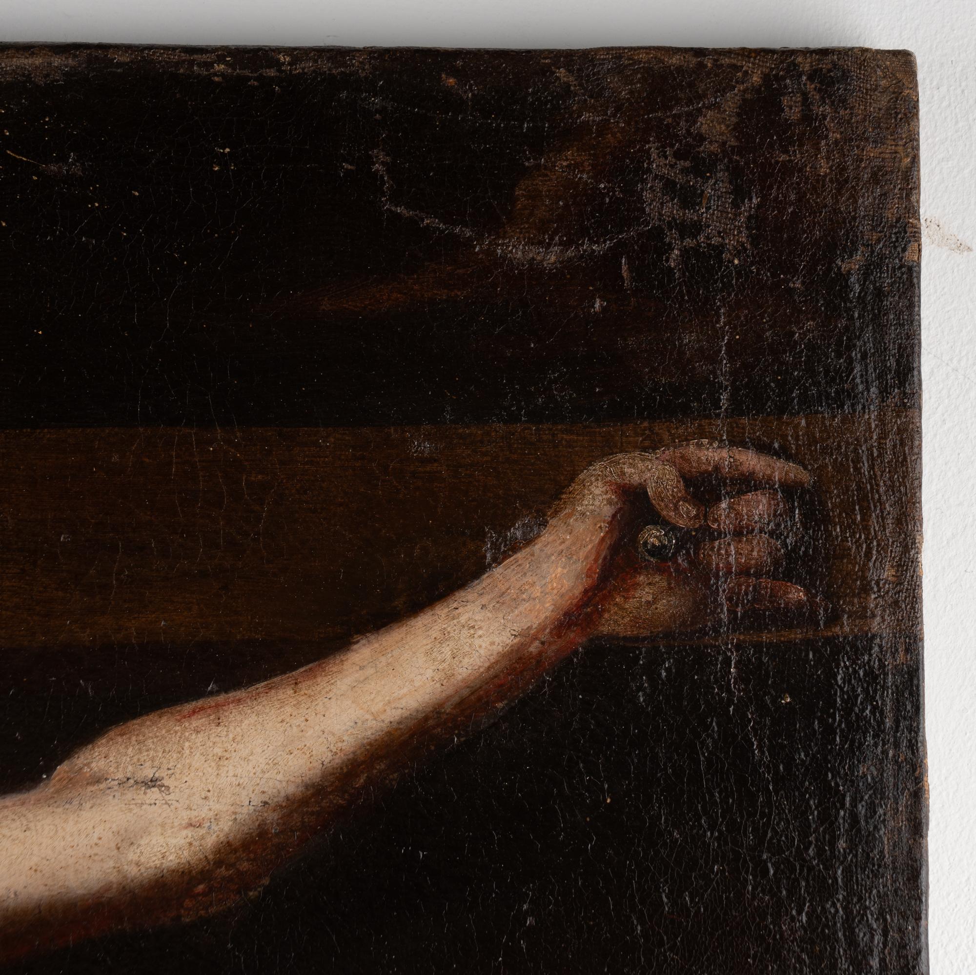 18th Century Oil on Canvas Painting of Crucifixion of Christ with Mother Mary For Sale 1