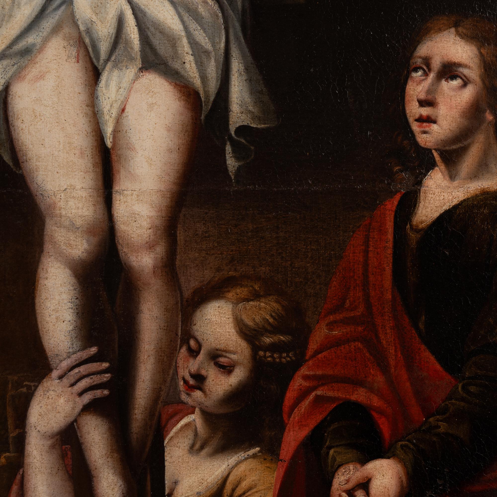 18th Century Oil on Canvas Painting of Crucifixion of Christ with Mother Mary For Sale 2