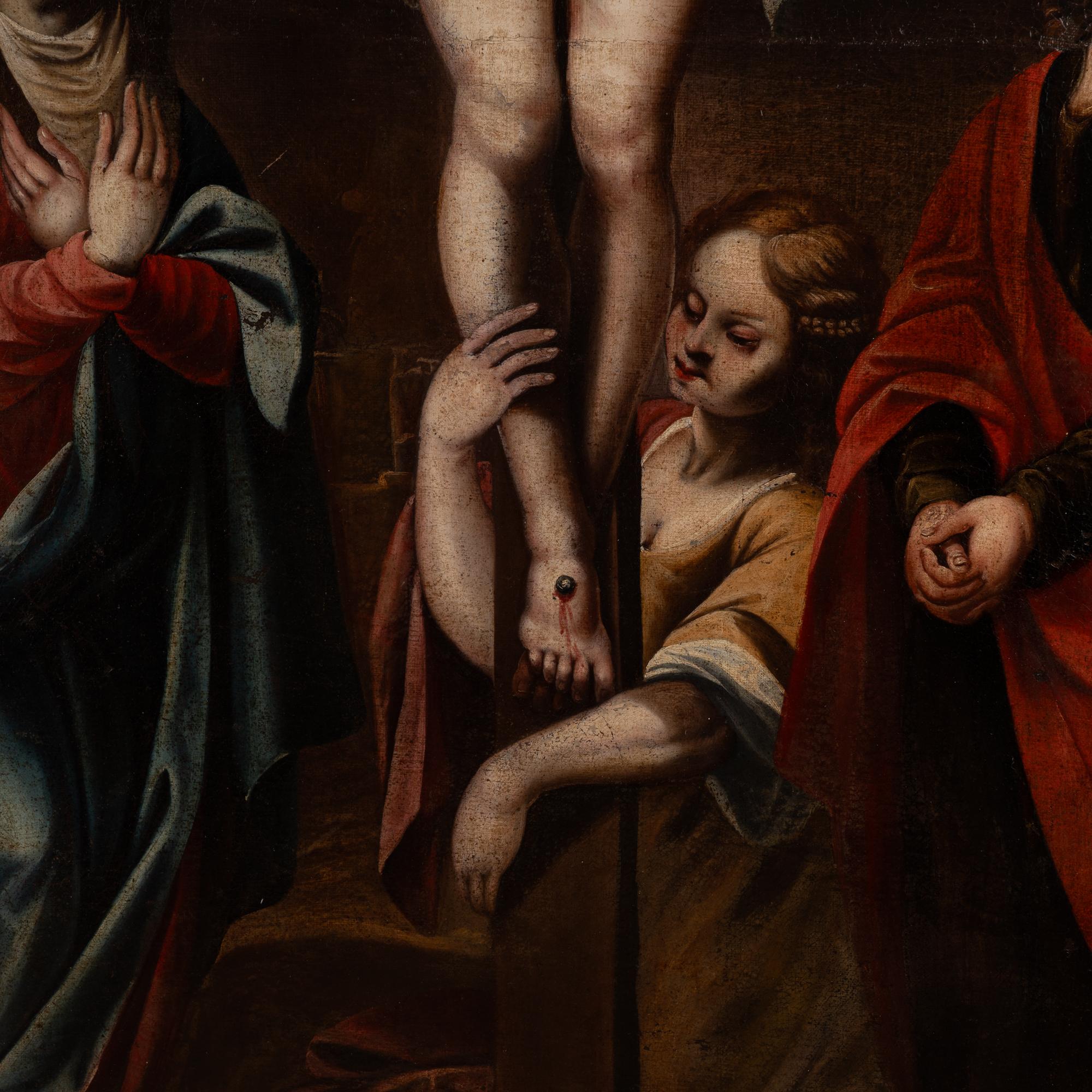 18th Century Oil on Canvas Painting of Crucifixion of Christ with Mother Mary For Sale 3
