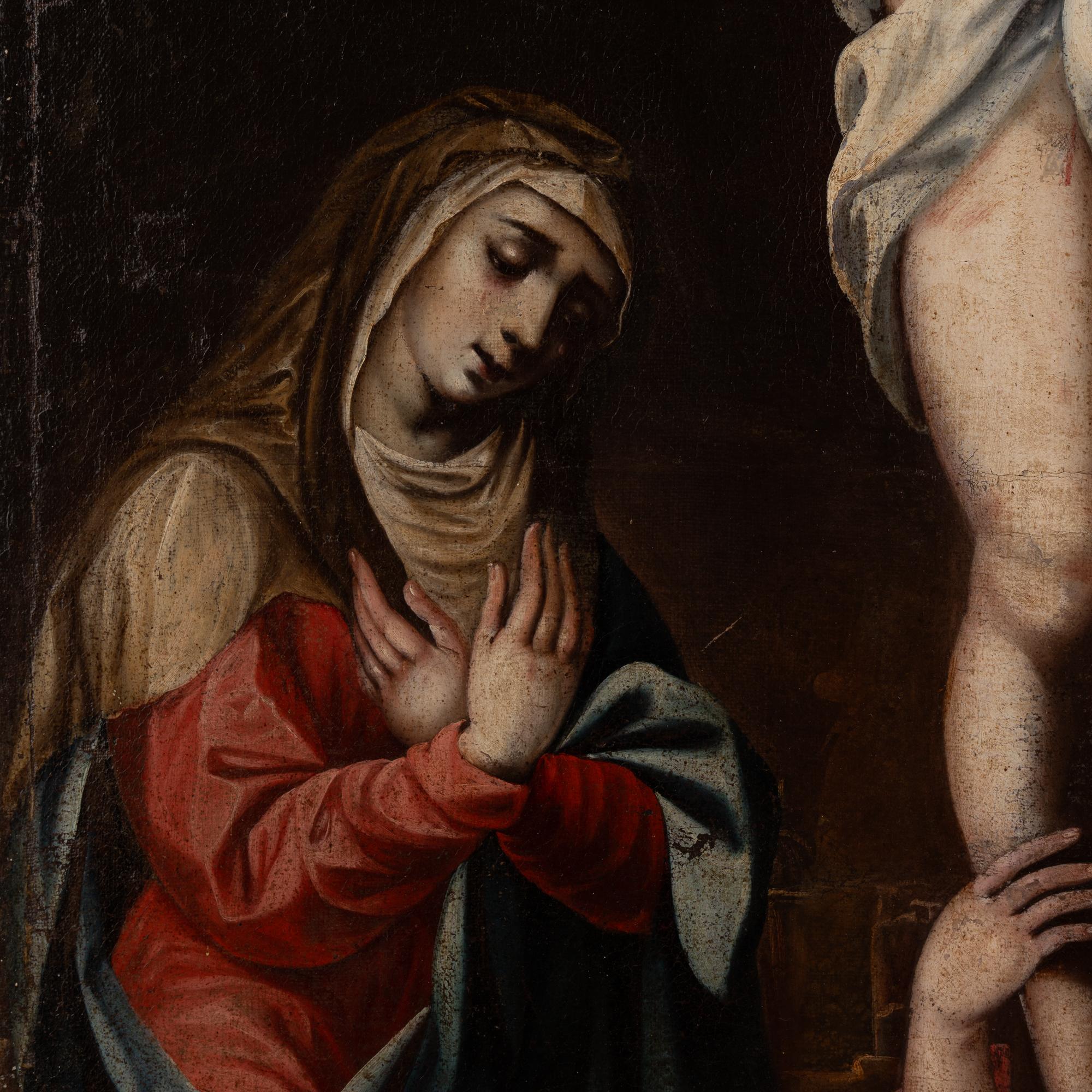 18th Century Oil on Canvas Painting of Crucifixion of Christ with Mother Mary For Sale 4