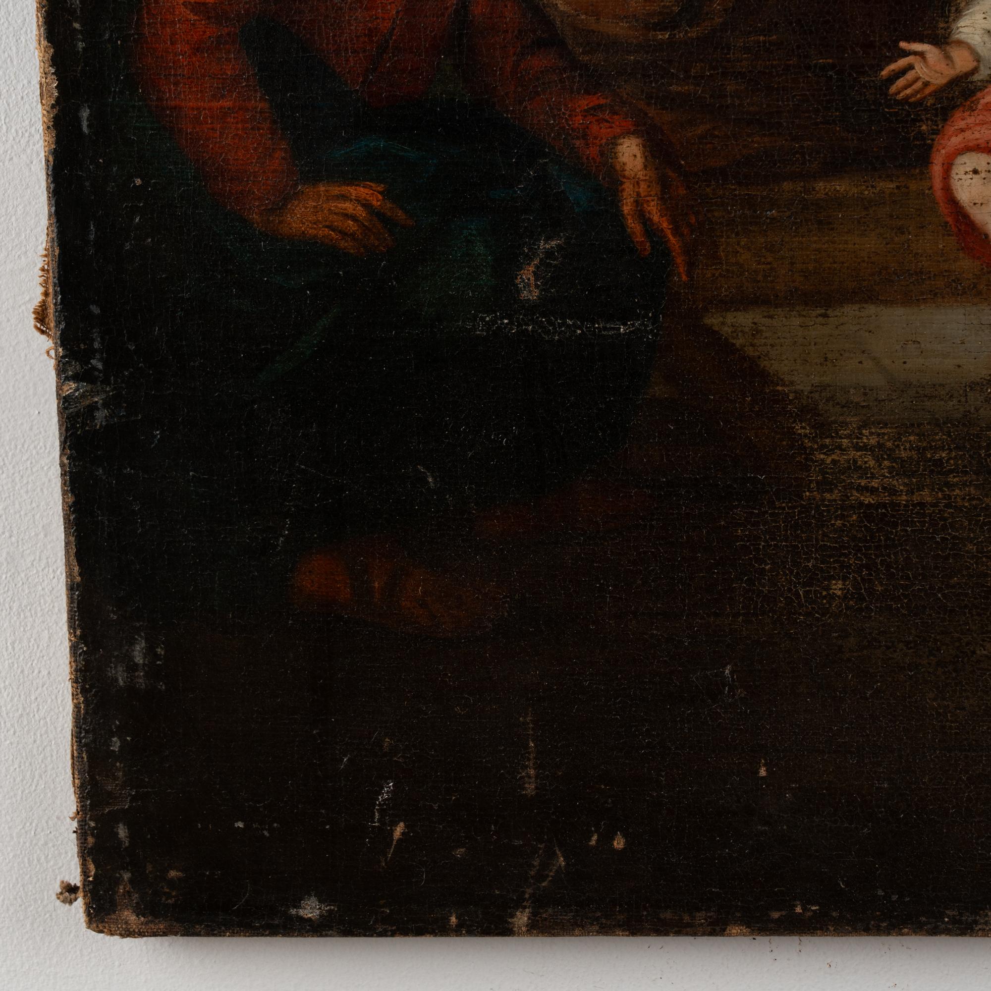 18th Century Oil on Canvas Painting of Young Christ in Temple with Teachers For Sale 9