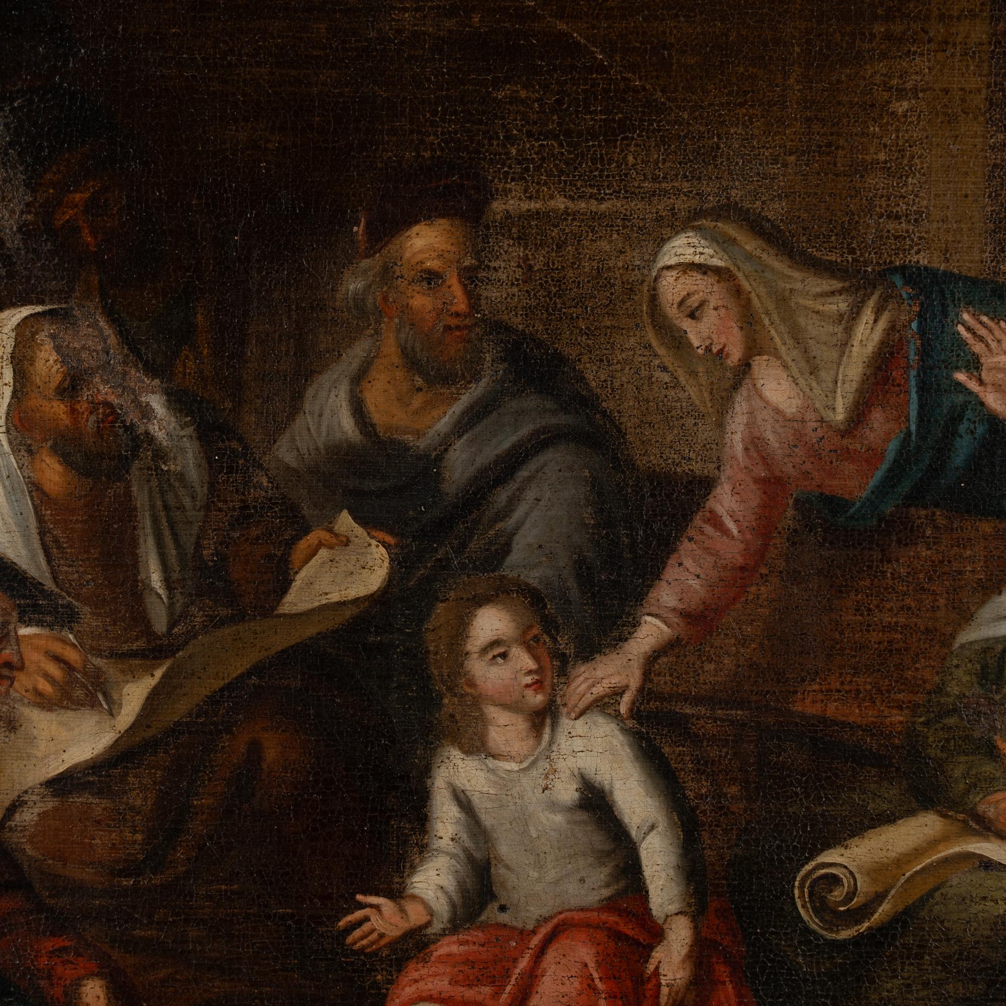 Swedish 18th Century Oil on Canvas Painting of Young Christ in Temple with Teachers For Sale