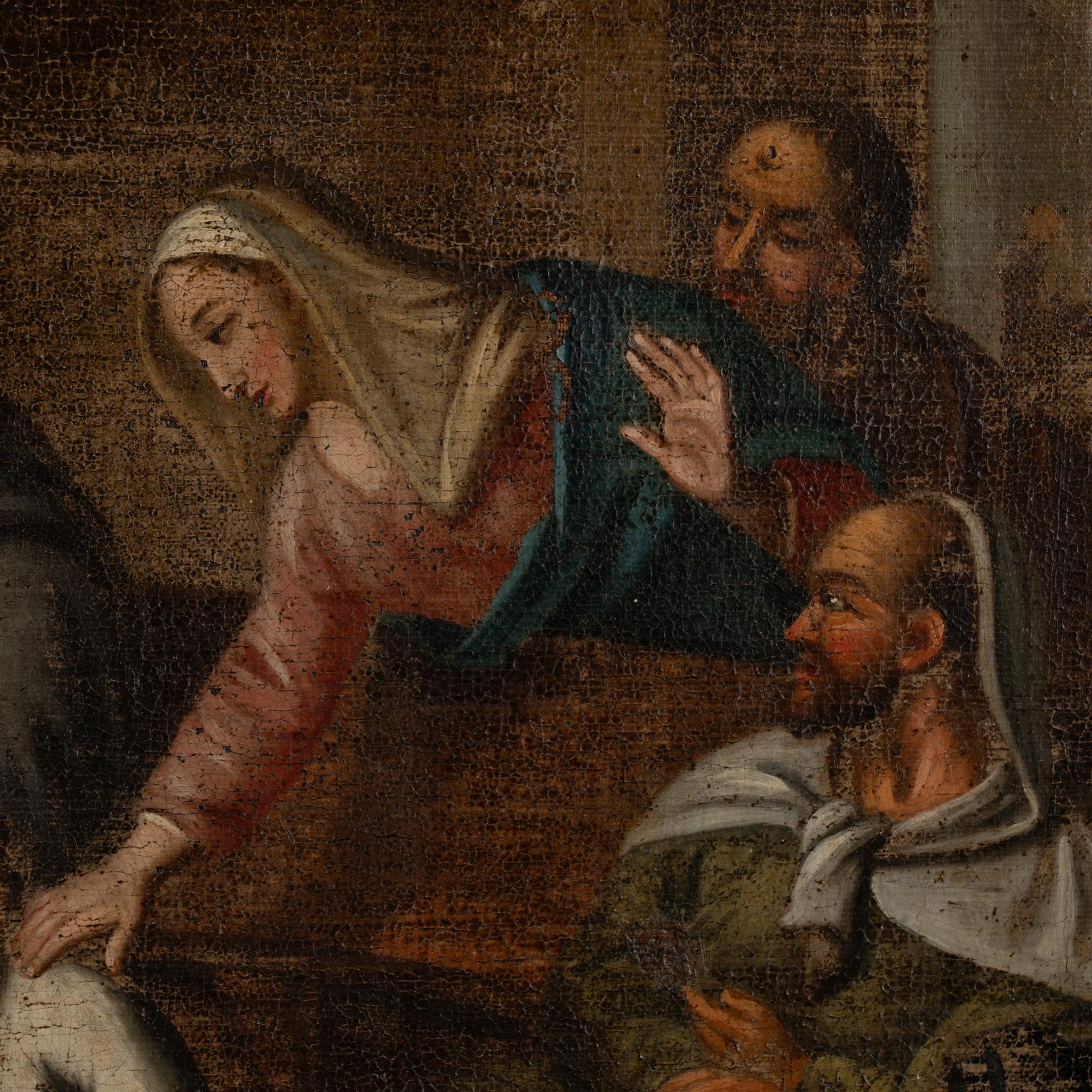 18th Century Oil on Canvas Painting of Young Christ in Temple with Teachers In Fair Condition For Sale In Round Top, TX