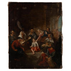 Pintura al óleo sobre lienzo del siglo XVIII de Cristo joven en el templo con maestros