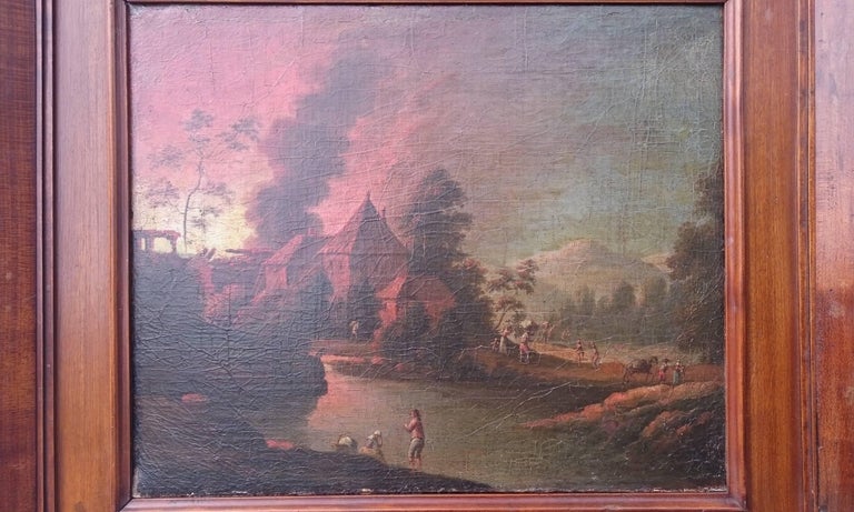 18th Century Oil on Canvas Painting River Landscape Attrib Christian ...