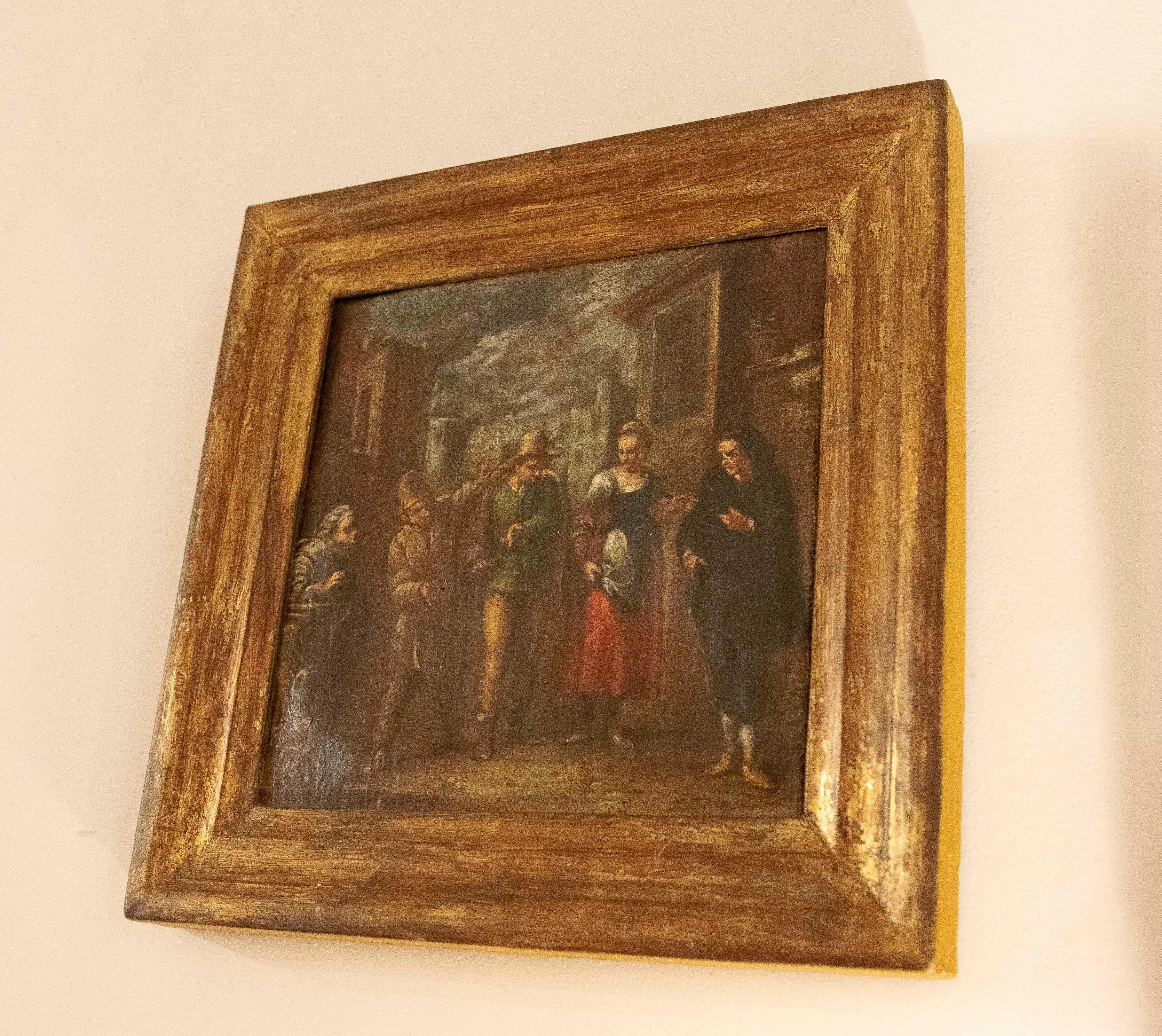 Huile sur toile du 18e siècle avec personnages Bon état - En vente à Marbella, ES