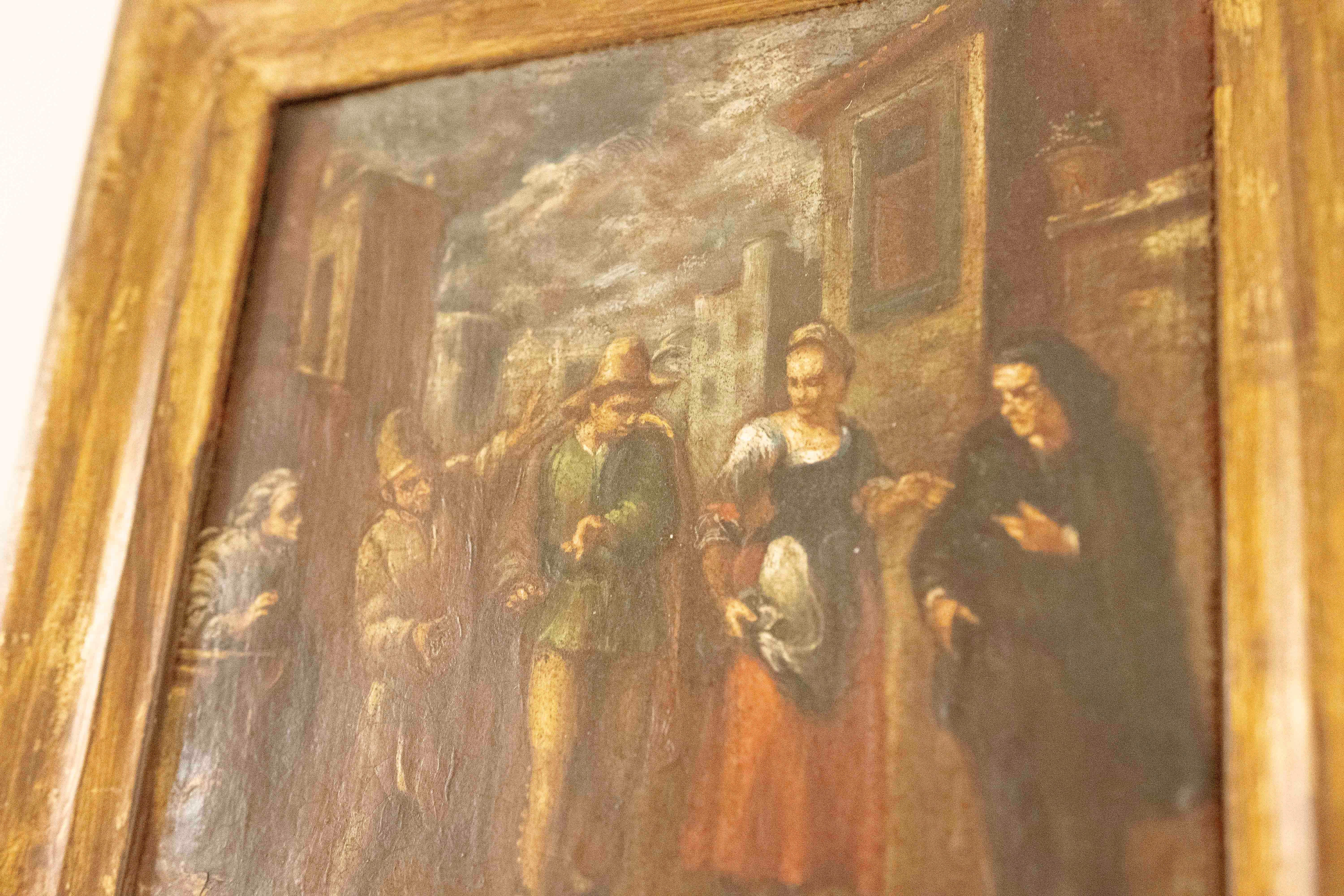18th Century and Earlier 18th Century Oil on Canvas Painting with Characters For Sale
