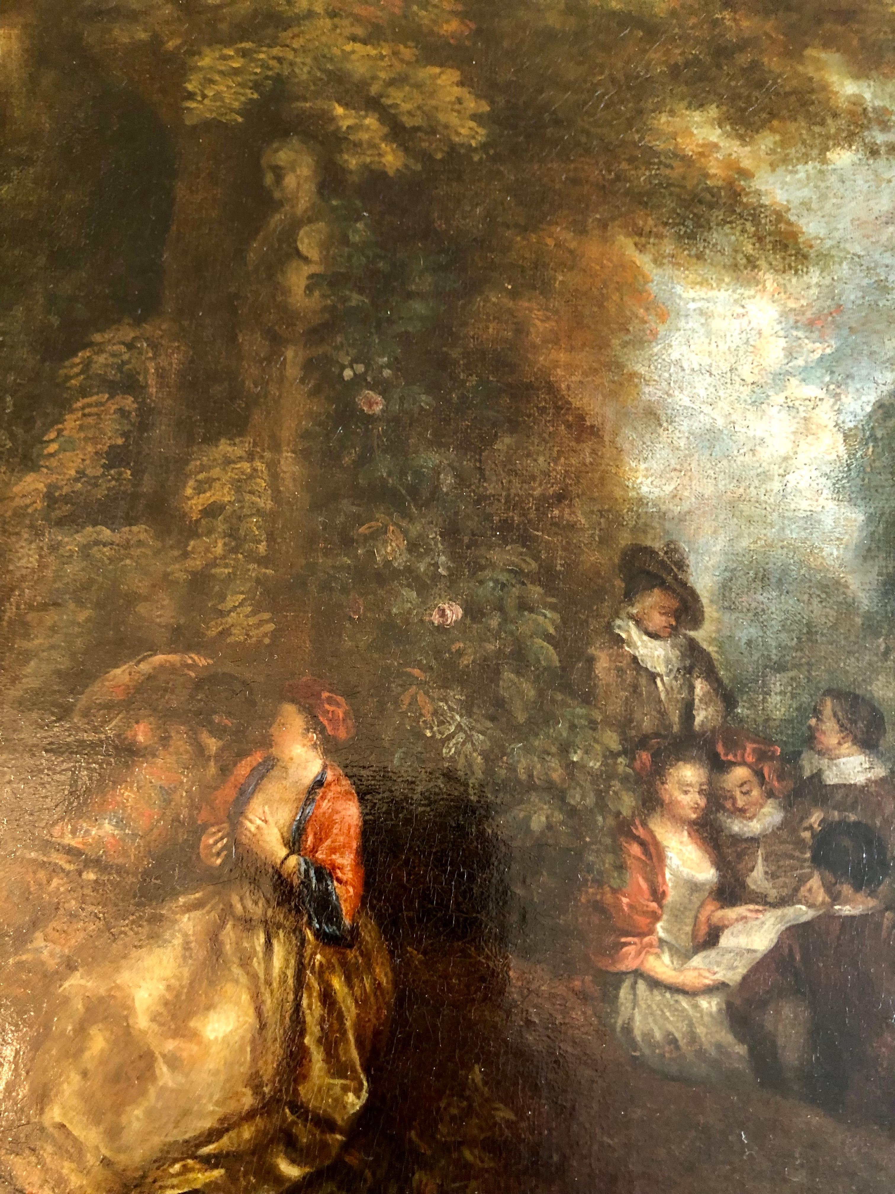 Painted Landscape in the  Style of Jean-Antoine Watteau, 18th Century For Sale