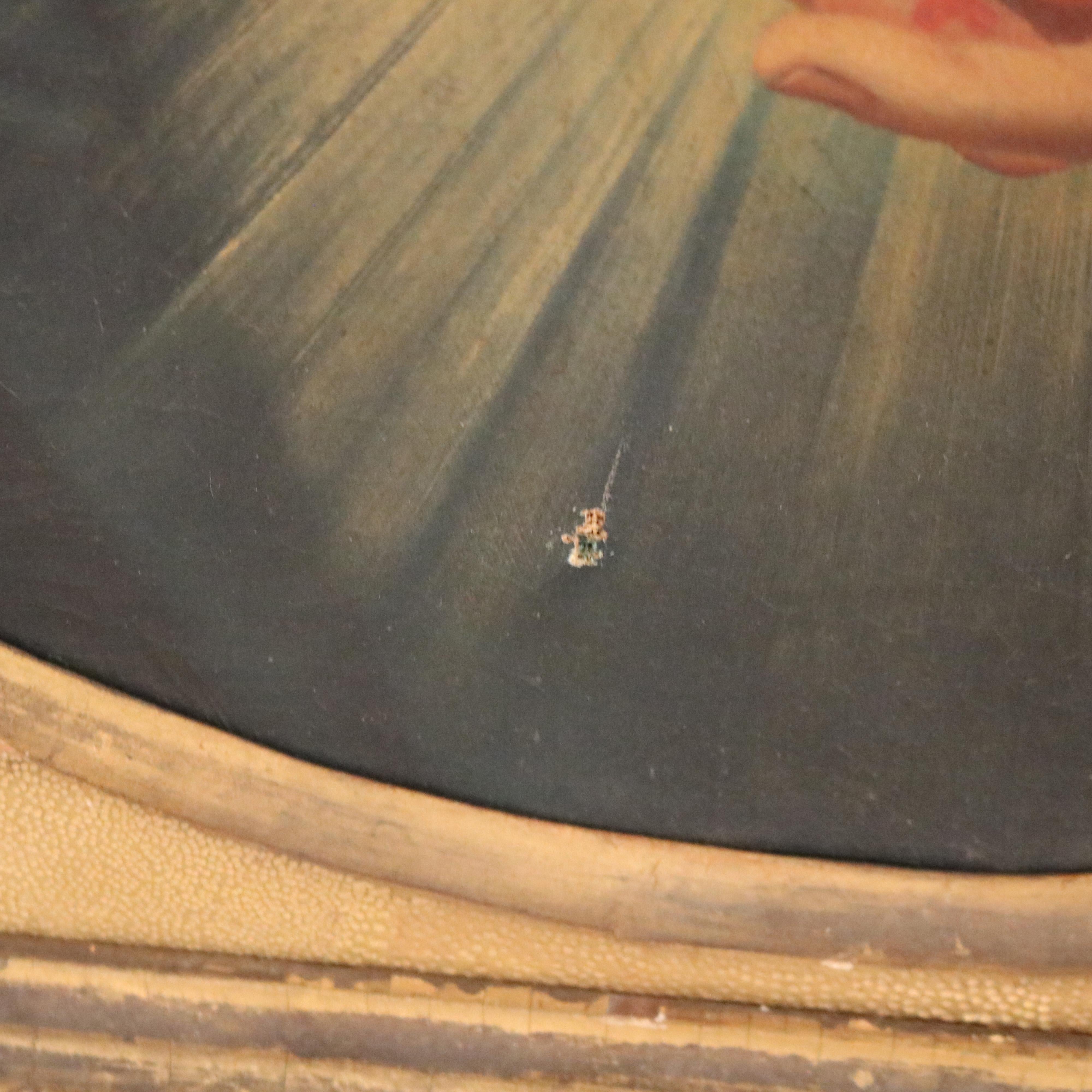 18th Century Oil On Canvas Portrait Of Jesus Christ With Sacred Heart C1780 5