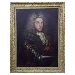 18th Century Oil on Canvas Portrait of Man in Armor