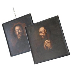 18th Century Oil on Canvas Portraits Democritus Laughing & Heraclitus Weeping