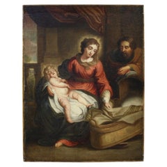 huile sur toile religieuse du 18e siècle Peinture flamande ancienne Sainte Famille, 1770