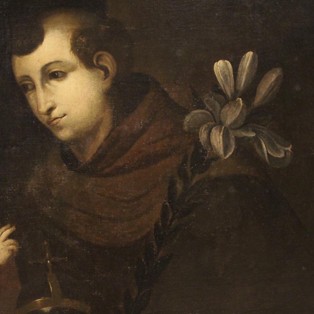 18th Century Oil on Canvas Religious Italian Antique Painting Saint Anthony 6