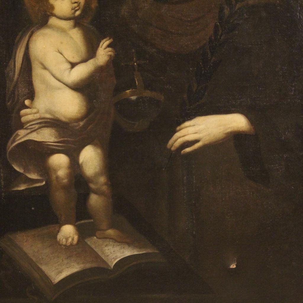 Lacquered 18th Century Oil on Canvas Religious Italian Antique Painting Saint Anthony