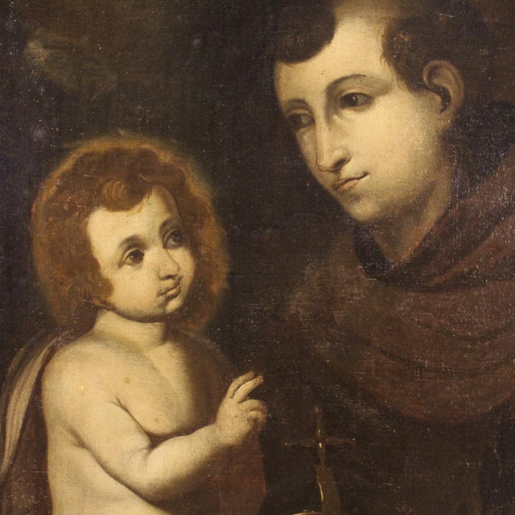18th Century Oil on Canvas Religious Italian Antique Painting Saint Anthony In Fair Condition In Vicoforte, Piedmont