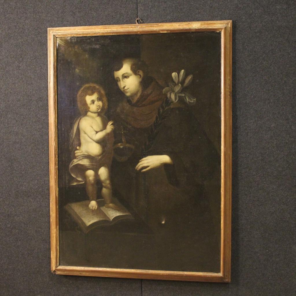 18th Century Oil on Canvas Religious Italian Antique Painting Saint Anthony 4