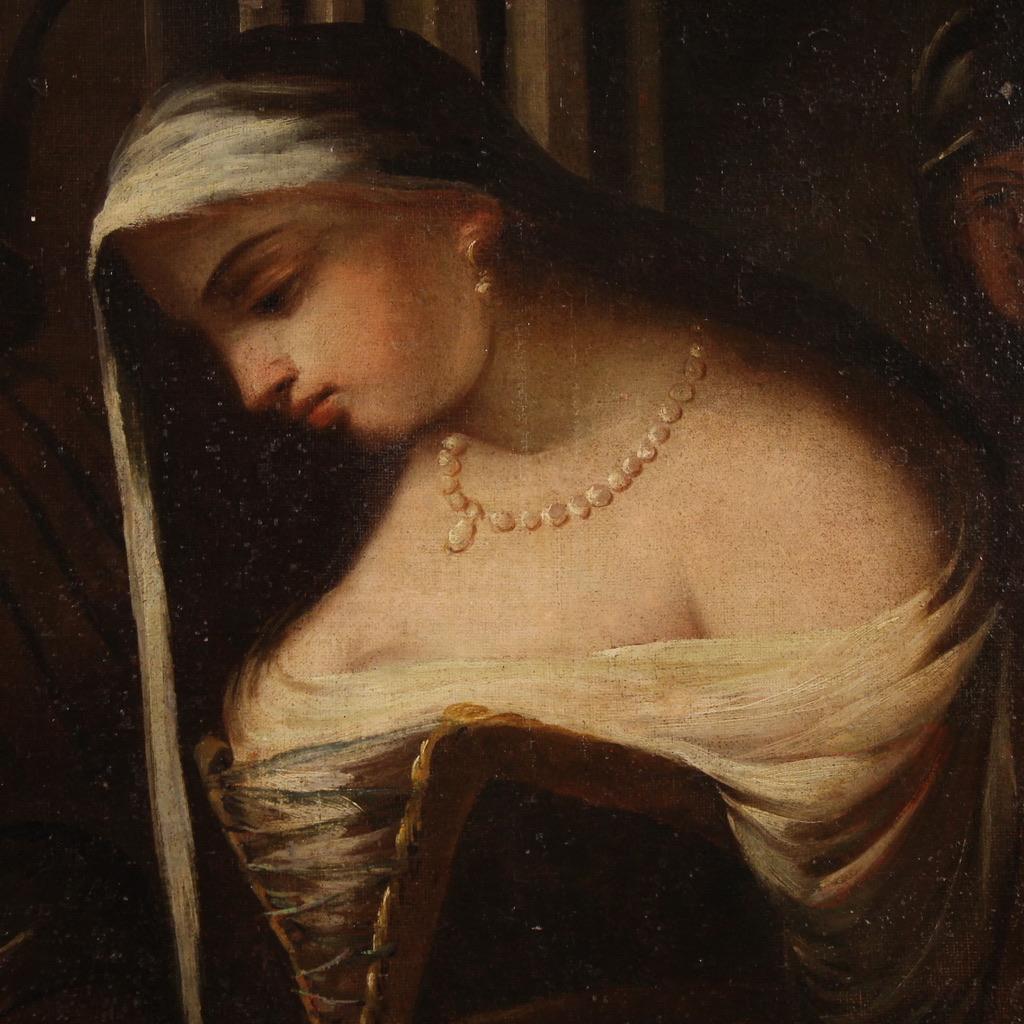 Huile sur toile du 18e siècle Peinture religieuse italienne Le Christ et la femme adultère en vente 6