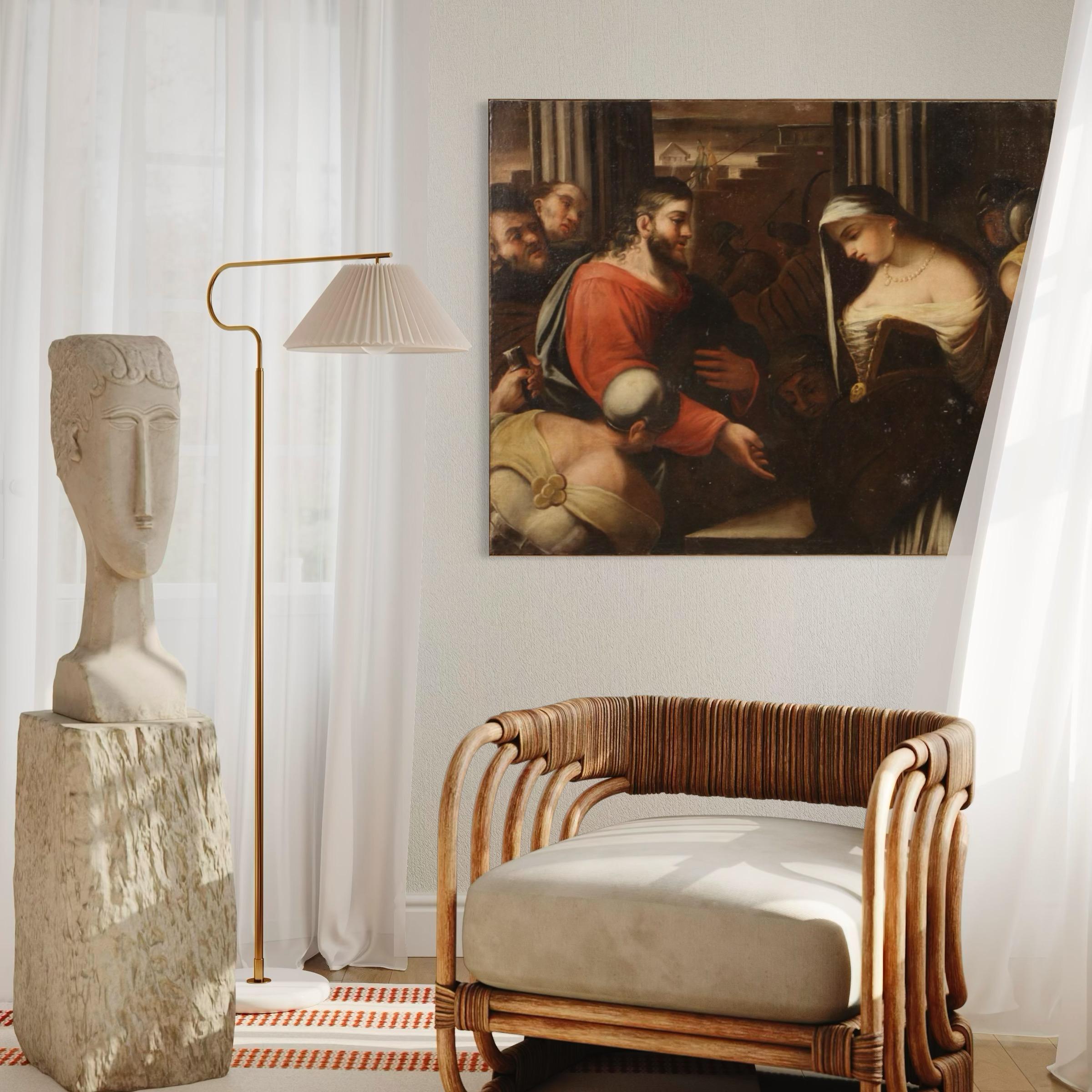 Huile sur toile du 18e siècle Peinture religieuse italienne Le Christ et la femme adultère en vente 7