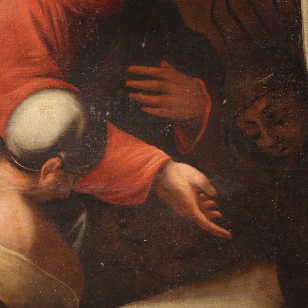 Huile sur toile du 18e siècle Peinture religieuse italienne Le Christ et la femme adultère en vente 8