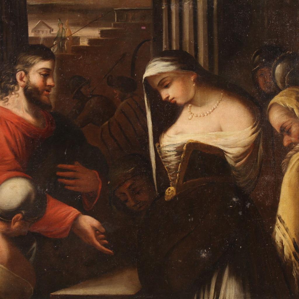 Huile sur toile du 18e siècle Peinture religieuse italienne Le Christ et la femme adultère État moyen - En vente à Vicoforte, Piedmont