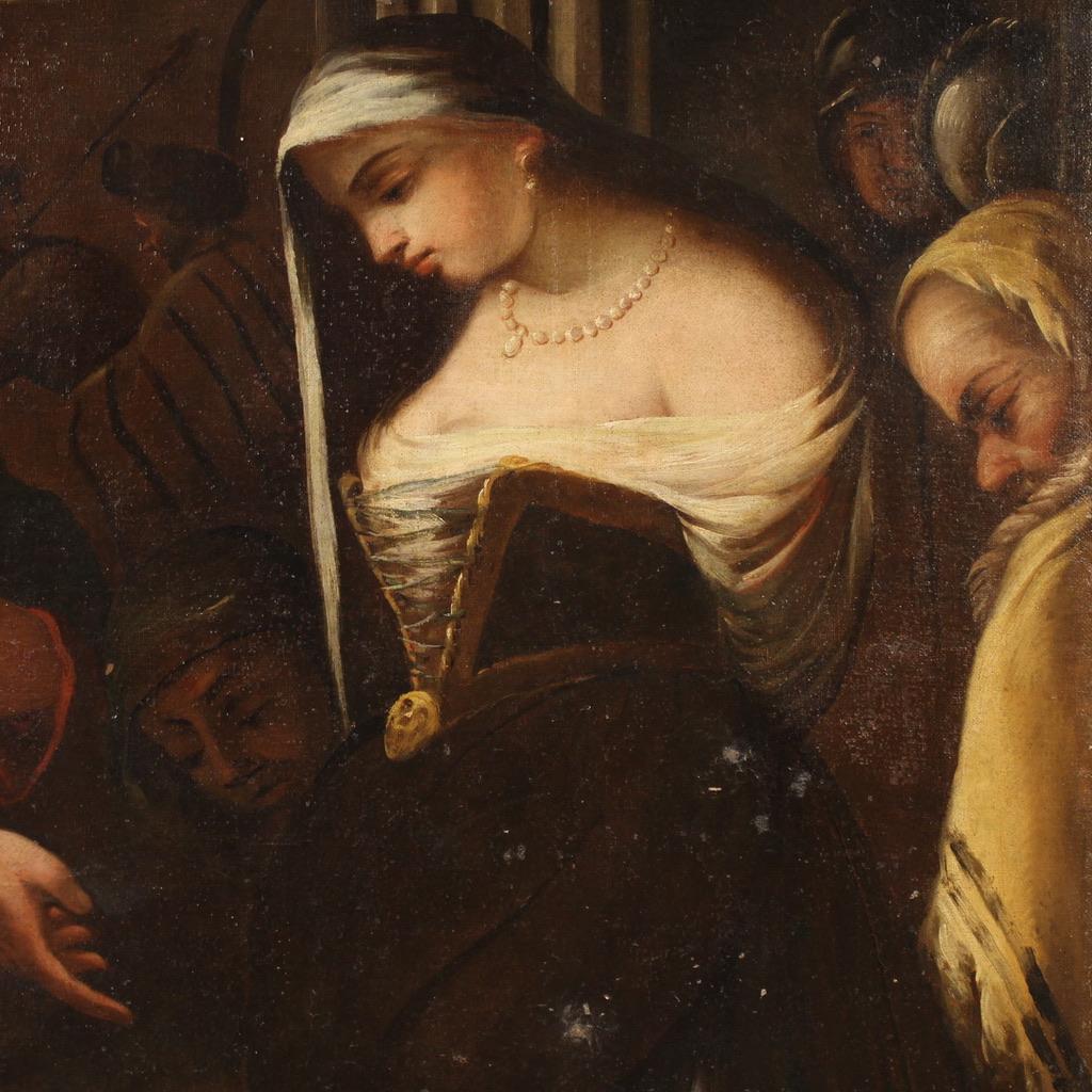 Huile sur toile du 18e siècle Peinture religieuse italienne Le Christ et la femme adultère en vente 3