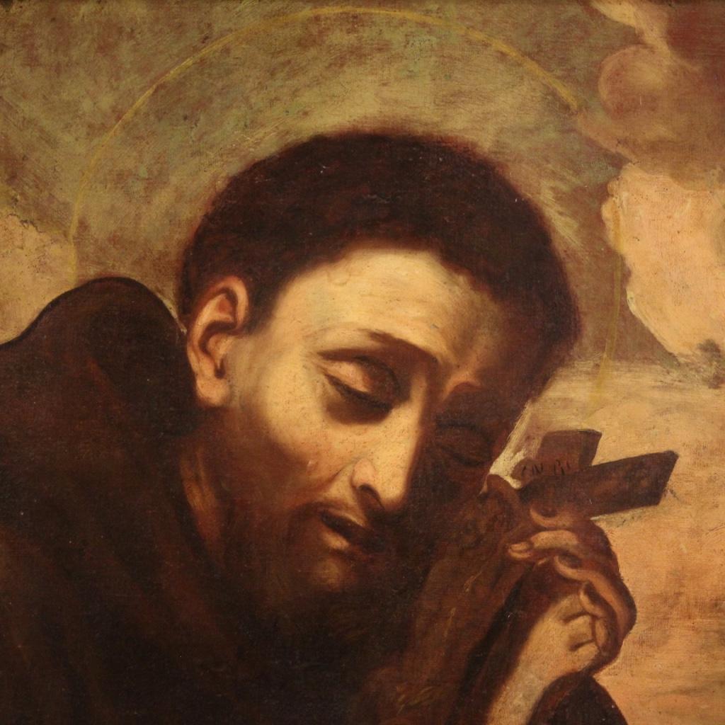 18th Century Oil on Canvas Religious Italian Painting Saint Francis, 1750 In Good Condition In Vicoforte, Piedmont