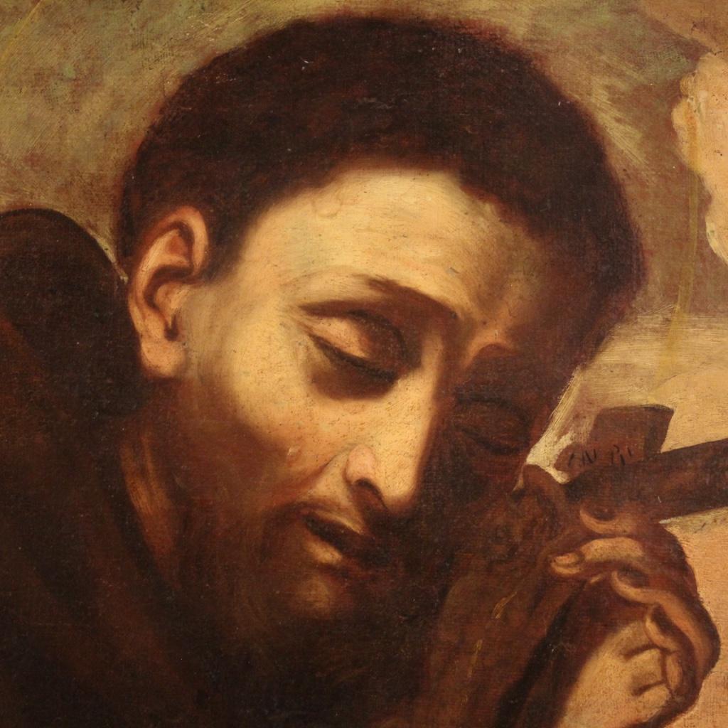 18th Century Oil on Canvas Religious Italian Painting Saint Francis, 1750 4