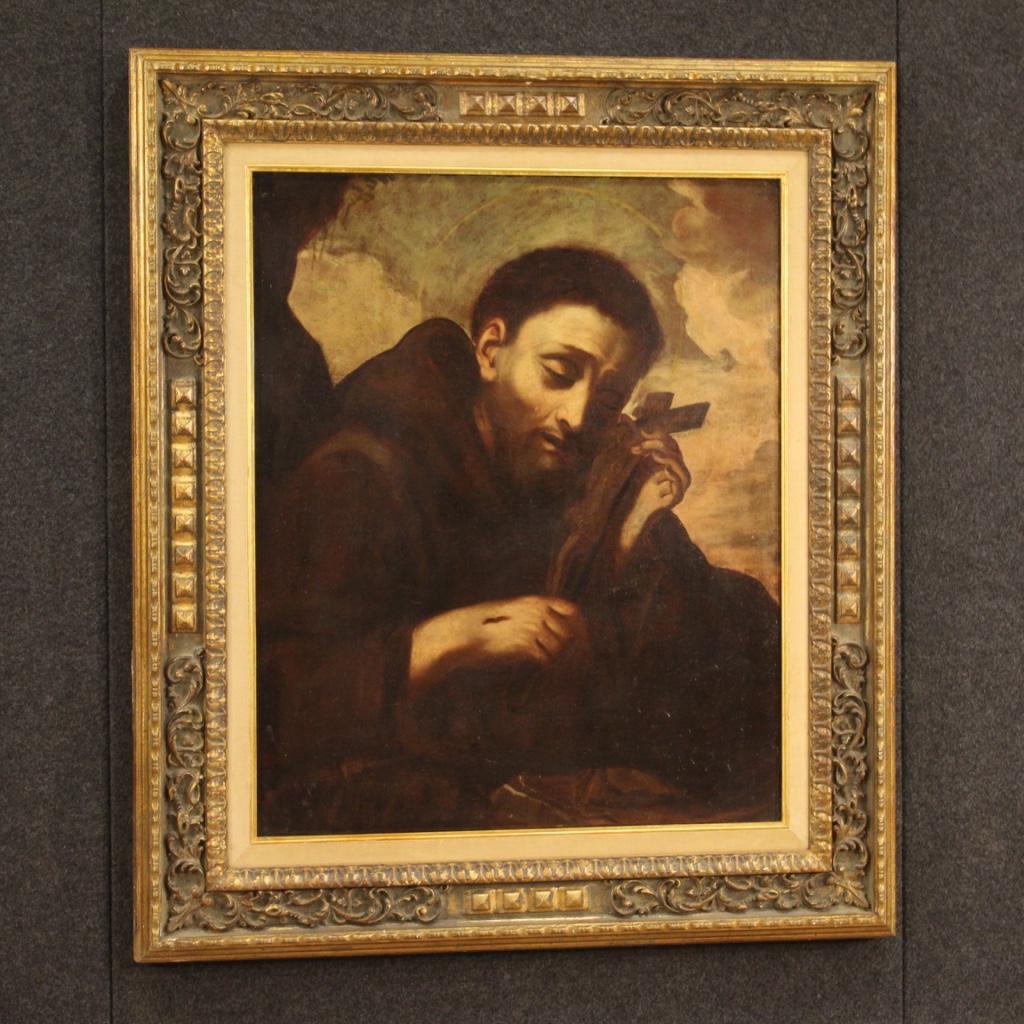 18th Century Oil on Canvas Religious Italian Painting Saint Francis, 1750 5