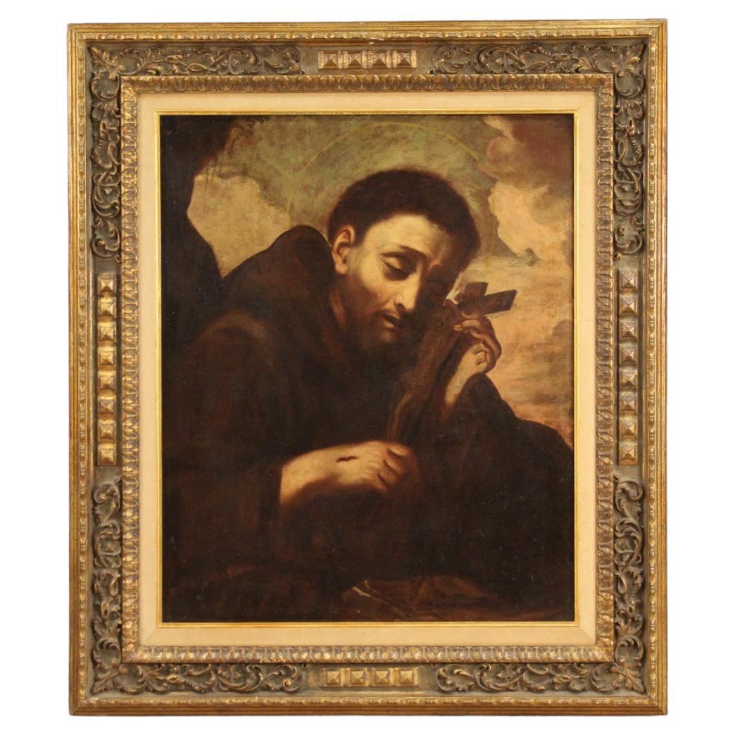 18th Century Oil on Canvas Religious Italian Painting Saint Francis, 1750