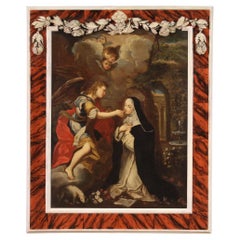 18th Century Oil on Canvas Roman School Painting Saint Agnes of Montepulciano