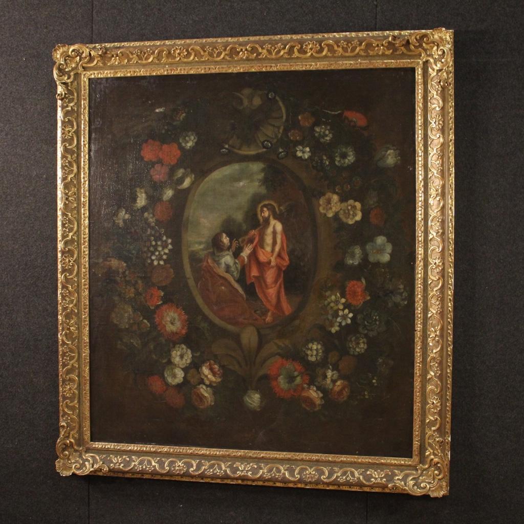 18th Century Oil on Canvas Spanish Antique Religious Painting with Still Life 3