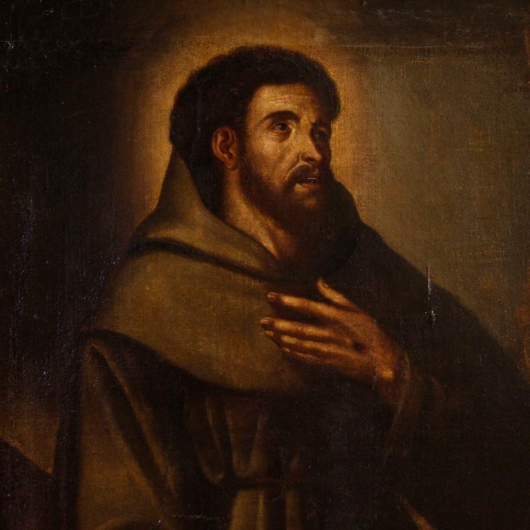 18th Century Oil on Canvas Spanish Religious Painting Saint Francis ...