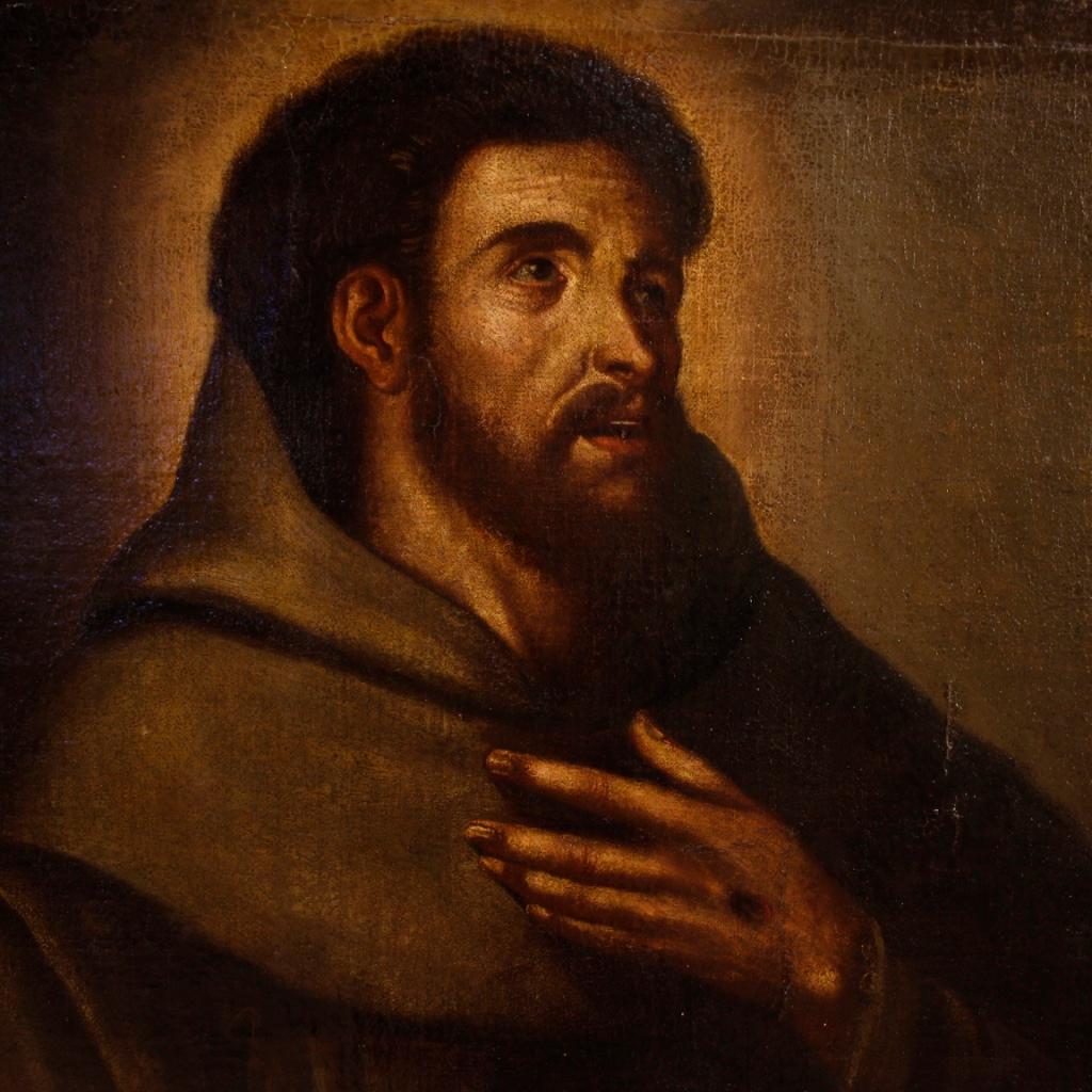 18th Century Oil on Canvas Spanish Religious Painting Saint Francis, 1780 In Fair Condition In Vicoforte, Piedmont