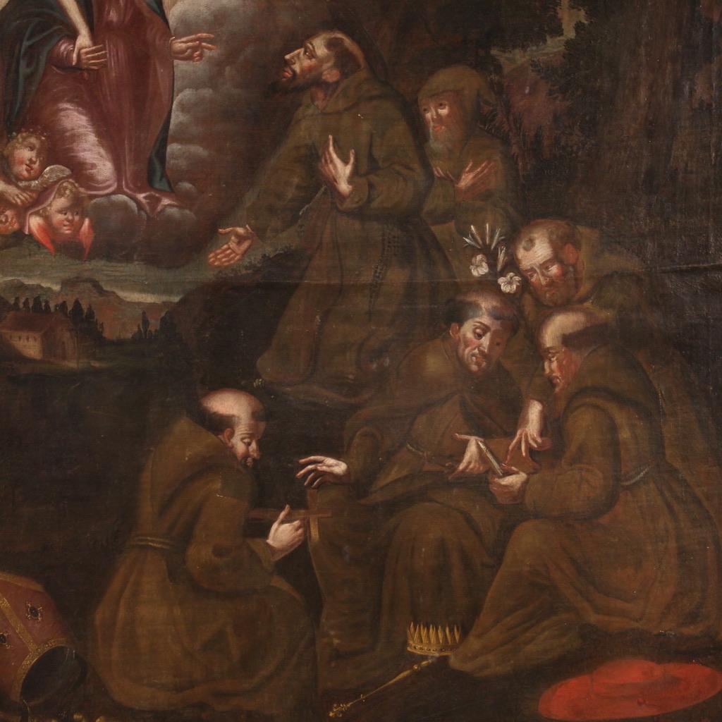 18th Century Oil on Canvas Spanish Religious Painting Saints with Christ, 1730 For Sale 1