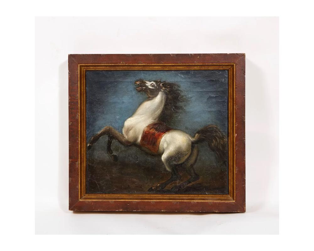 18th Century oil on canvas study of an Arabian white stallion horse.

Attributed to Alfred De Dreux 
In wonderful frame ready to hang

Frame is 19 inches by 17 inches canvas 14 inches by 16 inches.

Due to the item's age do not expect items