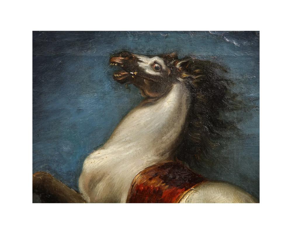North American 18th Century Oil on Canvas Study of Arabian White Stallion Horse Attributed T For Sale