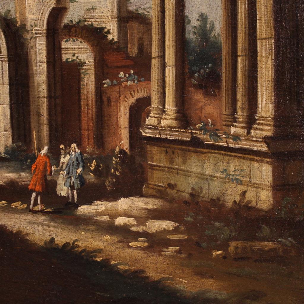 18th Century Oil on Canvas Venetian Architectural Capriccio Landscape Painting in vendita 4