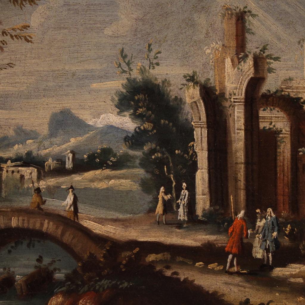18th Century Oil on Canvas Venetian Architectural Capriccio Landscape Painting in vendita 5