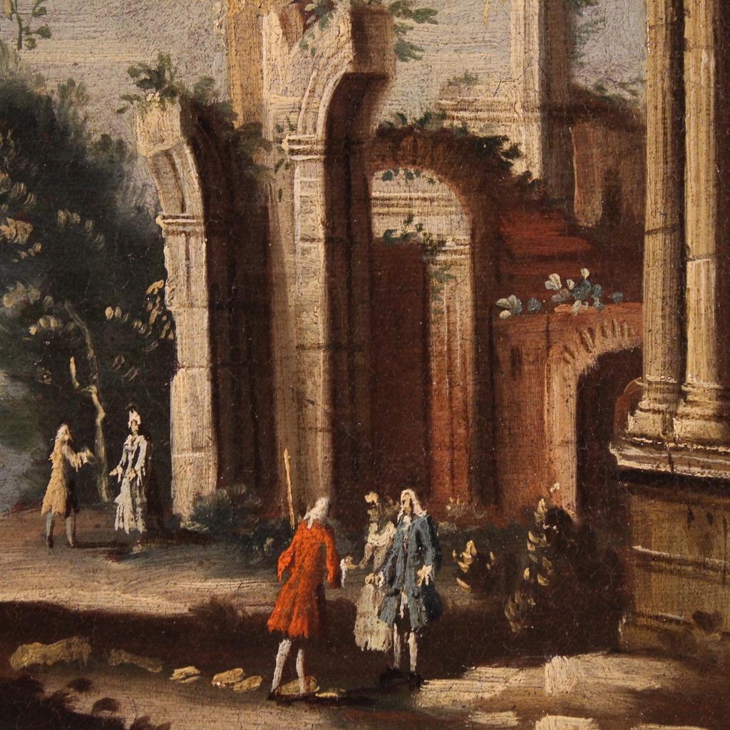 18th Century Oil on Canvas Venetian Architectural Capriccio Landscape Painting in vendita 8