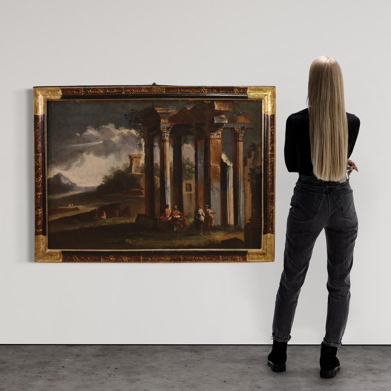 18. Jahrhundert Öl auf Leinwand venezianischen architektonischen Capriccio Landschaftsmalerei (Italian) im Angebot