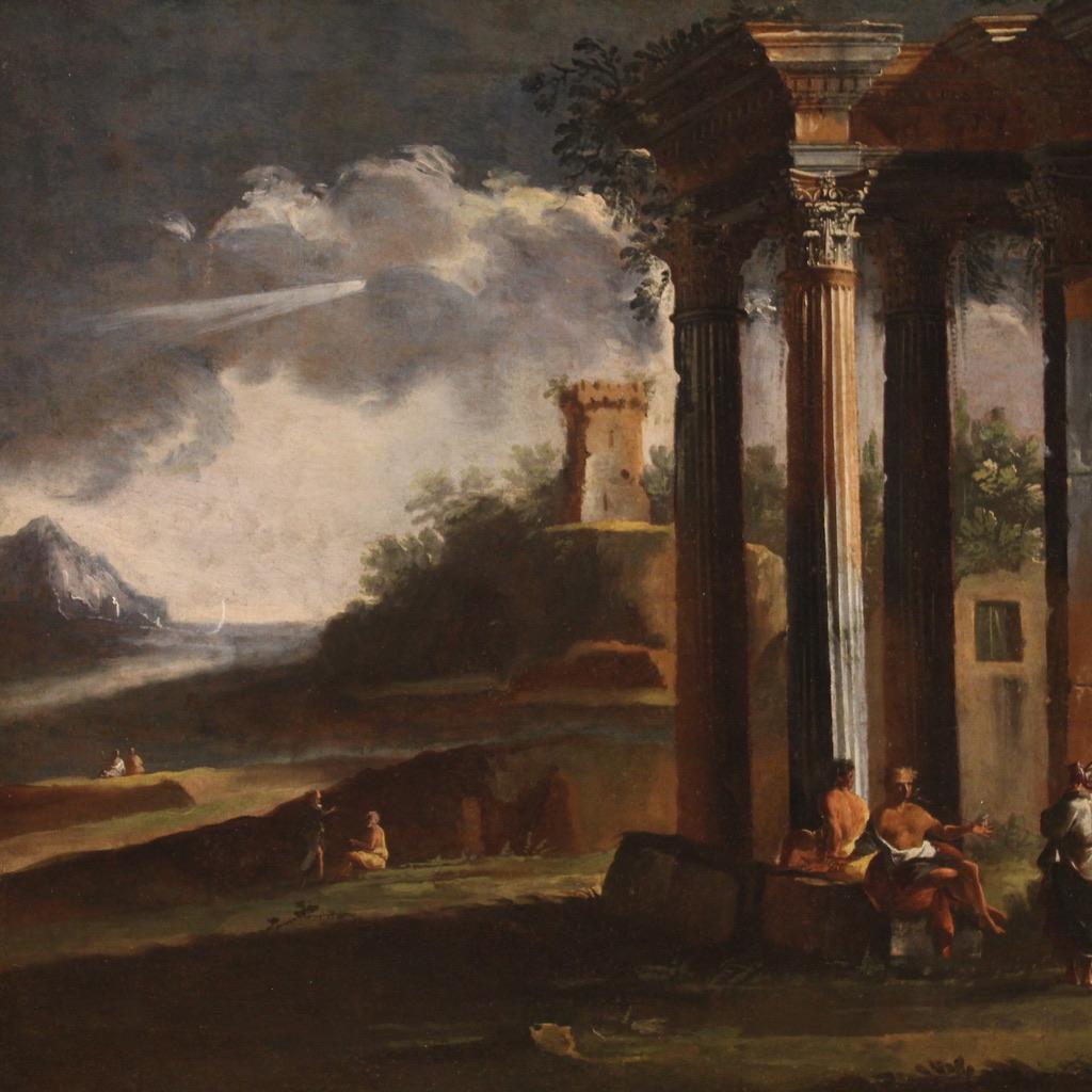 18. Jahrhundert Öl auf Leinwand venezianischen architektonischen Capriccio Landschaftsmalerei (Geölt) im Angebot
