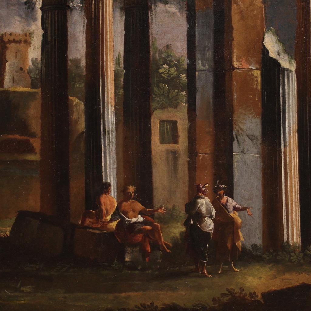 18. Jahrhundert Öl auf Leinwand venezianischen architektonischen Capriccio Landschaftsmalerei im Zustand „Gut“ im Angebot in Vicoforte, Piedmont