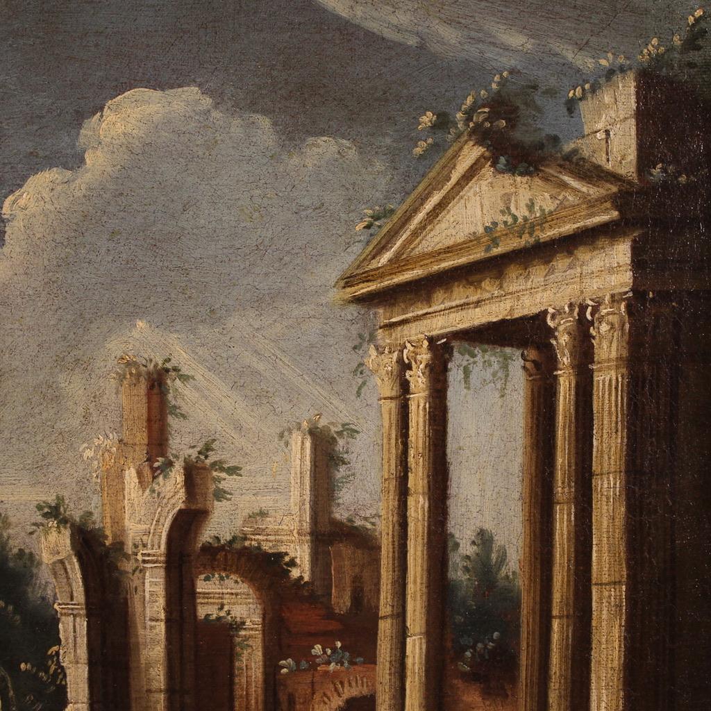 Mid-18th Century 18th Century Oil on Canvas Venetian Architectural Capriccio Landscape Painting in vendita