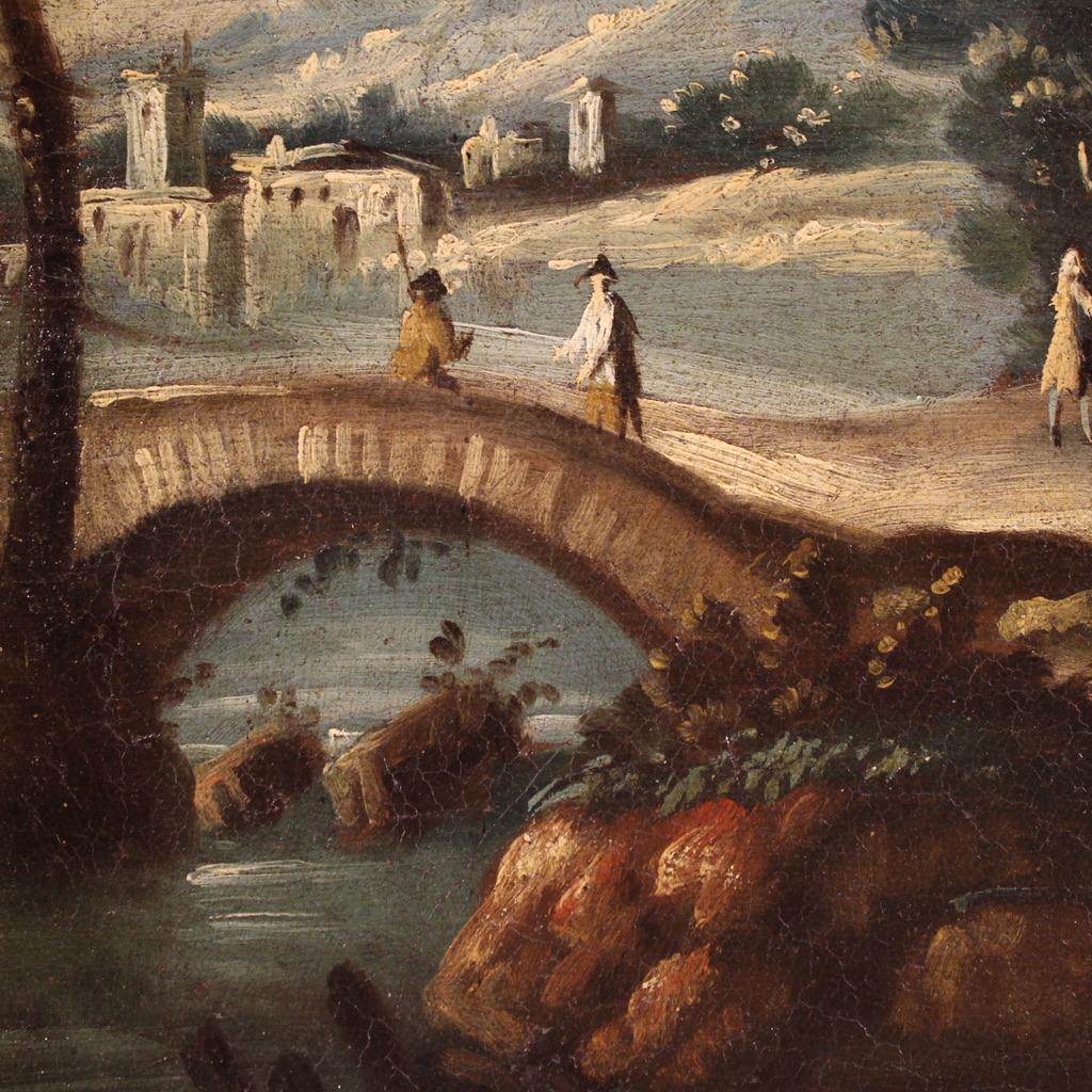 18th Century Oil on Canvas Venetian Architectural Capriccio Landscape Painting in vendita 1