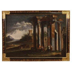 18th Century Oil on Canvas Venetian Architectural Capriccio Landscape Painting