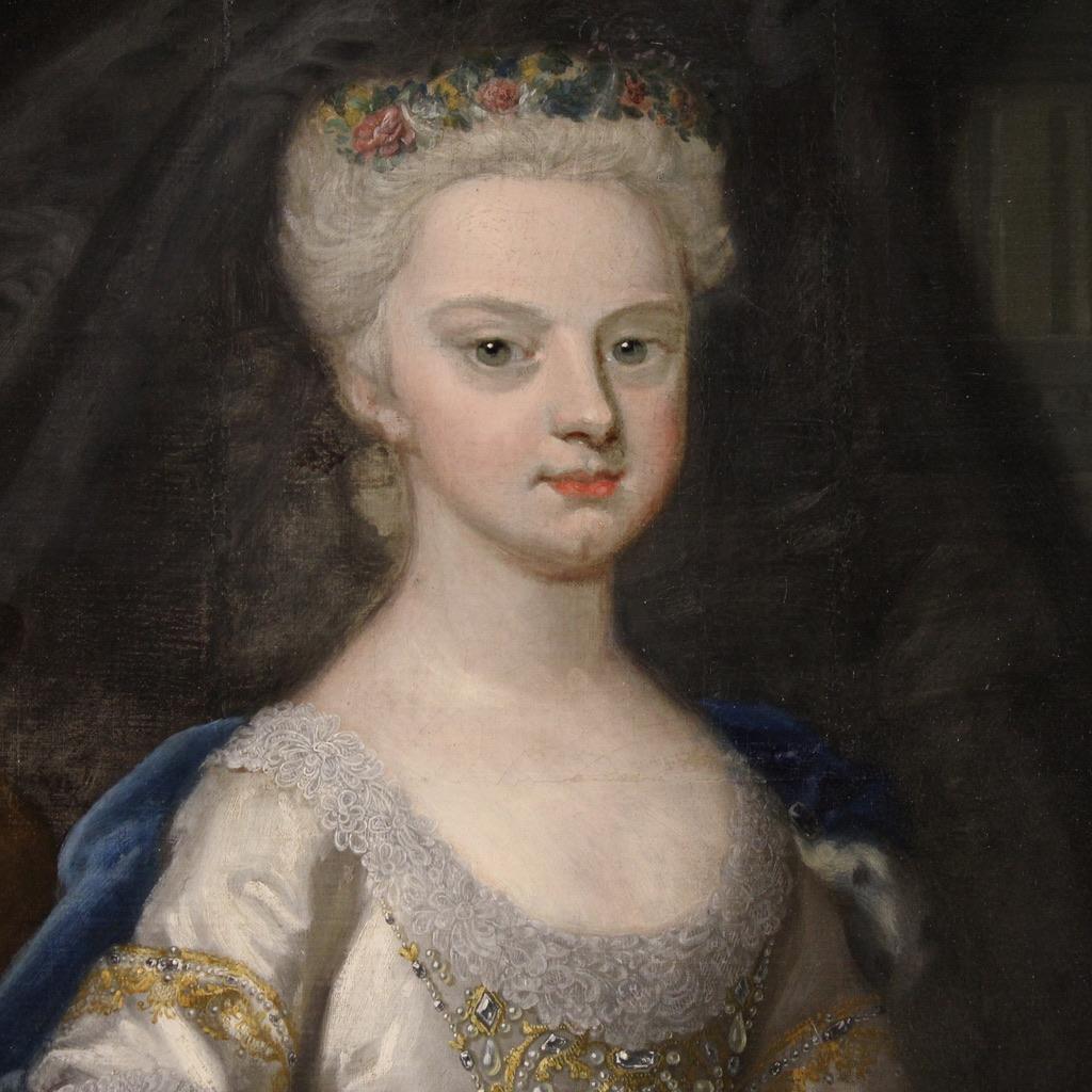 18. Jahrhundert Öl auf Cavas Antike Malerei Prinzessin Porträt, 1730 im Zustand „Gut“ im Angebot in Vicoforte, Piedmont
